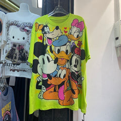 A198 - Luxury Heavyweight 320g Cotton Graphic Tee - Rhinestone Mickey & Friends Streetwear T-Shirt with Double-Sided Print