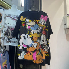 A198 - Luxury Heavyweight 320g Cotton Graphic Tee - Rhinestone Mickey & Friends Streetwear T-Shirt with Double-Sided Print
