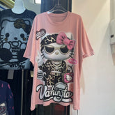 A206 - Heavyweight Oversized 320g Cotton T-Shirt - Luxury Hello Kitty Oversized Rhinestone Graphic Tee