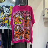 A213 - Garfield Retro Sparkle Oversized Tee - 320g Heavyweight Premium Cotton - Rhinestone Double-Sided Streetwear Shirt