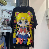 A215 - Sailor Moon Usagi Sparkle Oversized Tee - 320g Heavyweight Premium Cotton - Luxury Rhinestone Bling Anime Streetwear Shirt