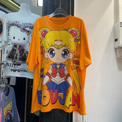 A215 - Sailor Moon Usagi Sparkle Oversized Tee - 320g Heavyweight Premium Cotton - Luxury Rhinestone Bling Anime Streetwear Shirt