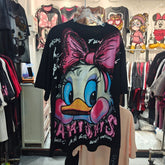 A219 - Daisy Duck Y2K Sequin Embroidery Oversized Tee - 320g Heavyweight Premium Cotton - Luxury Shimmer Streetwear Boxy T-Shirt