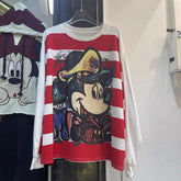 R26 - Mickey Double-Sided Sequin Embroidered Striped Long Sleeve T-Shirt