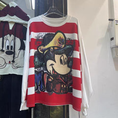R26 - Mickey Double-Sided Sequin Embroidered Striped Sweatshirt