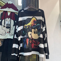 R26 - Mickey Double-Sided Sequin Embroidered Striped Sweatshirt