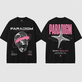 Paradigm Graphic Oversized T-Shirt Women & Men’s 100% Cotton Tee, Futuristic Space Print Double-Sided Streetwear Shirt