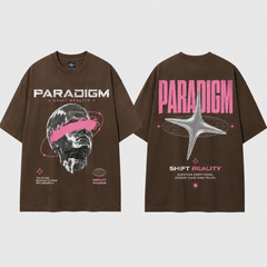 Paradigm Graphic Oversized T-Shirt Women & Men’s 100% Cotton Tee, Futuristic Space Print Double-Sided Streetwear Shirt