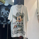 A208 -Western Cowboy Mickey "Bling" Tee - 320g Ultra-Heavyweight Cotton - Oversized Rhinestone Luxury Streetwear