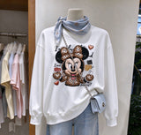 Leopard Bow Minnie Graphic Sweatshirt | Cute Oversized Crewneck Pullover