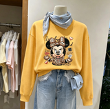 Leopard Bow Minnie Graphic Sweatshirt | Cute Oversized Crewneck Pullover
