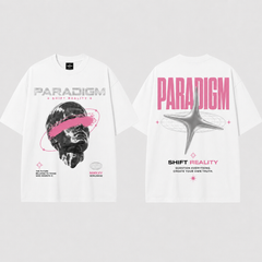 Paradigm Graphic Oversized T-Shirt Women & Men’s 100% Cotton Tee, Futuristic Space Print Double-Sided Streetwear Shirt