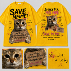SaveMeiMei Funny Cat T-Shirt – Heavyweight Cotton Oversized Cat Meme Graphic Tee
