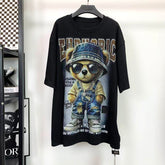 Heavy Rhinestone Teddy Bear Graphic T-Shirt | Oversized Unisex Streetwear Tee