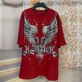 Dark Angel Rhinestone Oversized T-Shirt – Double-Sided Wing Graphic Streetwear Tee