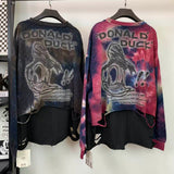 Distressed Rhinestone Donald Duck Sweatshirt | Washed Tie-Dye Oversized Crewneck