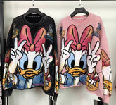 Daisy Duck Washed Sequin Embroidered Sweatshirt – Vintage Oversized Crewneck