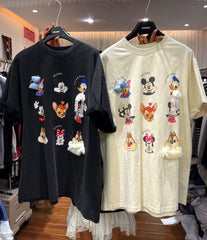 A249 - Mickey & Friends DIY 3D Bow Lace Graphic Oversized 100% Cotton T-Shirt 220g Heavy Tee