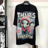 Heavy Rhinestone Cute Elephant T-Shirt | Oversized Sparkle Graphic Tee
