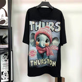 Heavy Rhinestone Cute Elephant T-Shirt | Oversized Sparkle Graphic Tee