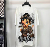 Heavy Rhinestone Vintage Graphic Tee – Leopard Betty Boop Sparkle Oversized T-Shirt