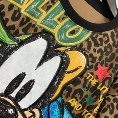 Vintage Leopard Cartoon Dog Sequin Embroidered Sweatshirt