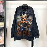R18 - Rhinestone Betty Graphic Oversized Sweatshirt – Sparkling Vintage Cartoon Style
