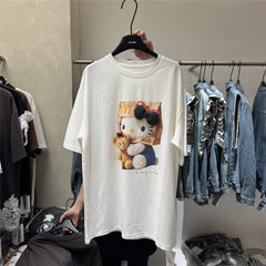 A201 - Hello kitty Handmade 220g Cotton T-Shirt with 3D Bow Embellishment