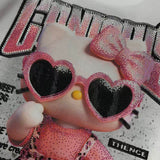 A246 - Heavy Rhinestone Hello Kitty Sunglasses Oversized Fashion T-Shirt