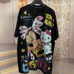 A223 - Minnie Mouse Y2K Mashup Sparkle Oversized Tee - 320g Heavyweight Breathable Cotton - Premium Bling Character Streetwear Boxy T-Shirt