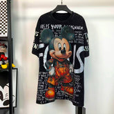 R22 - Mickey Rhinestone Oversized T-Shirt – Sparkling Cartoon Mouse Graphic Cotton Streetwear Tee