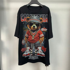 R5 - Heavyweight 320g Pure Cotton T-Shirt - Luxury Full Rhinestone Hip-Hop Teddy Bear Graphic Oversized Tee