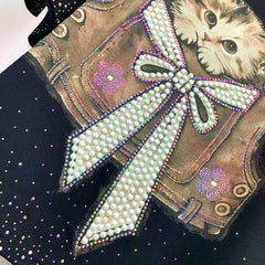 Pearl Bow Cat Rhinestone & Sequin Embellished T-Shirt