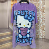 A231 - Retro Washed Hello Kitty Graphic Tee ✨ Embellished Rhinestone Heart