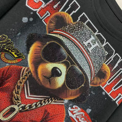 R5 - Heavyweight 320g Pure Cotton T-Shirt - Luxury Full Rhinestone Hip-Hop Teddy Bear Graphic Oversized Tee