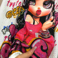 A257 -Betty Girl Rhinestone Oversized T-Shirt – Y2K Cartoon Graphic Tee Sparkle Streetwear Top Women 320G Cotton