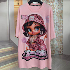 A218 - Betty Boop Y2K Sparkle Oversized Tee - 320g Heavyweight Premium Cotton - Luxury Rhinestone Bling Streetwear Boxy T-Shirt