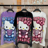 A231 - Retro Washed Hello Kitty Graphic Tee ✨ Embellished Rhinestone Heart