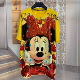 A251 - Minnie 320G Heavyweight Oversized Cartoon Rhinestone T-Shirt Women Double-Sided Print Streetwear Tee
