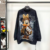 R20 - Vintage Streetwear Minnie & Hello Kitty Sweatshirt - Premium Pure Cotton Bling Rhinestone Oversized Pullover
