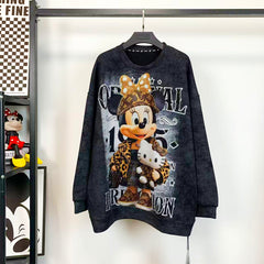 R20 - Vintage Streetwear Minnie & Hello Kitty Sweatshirt - Premium Pure Cotton Bling Rhinestone Oversized Pullover