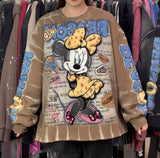 Vintage Washed Leopard Minnie Sweatshirt | 3D Plush Fleece Crewneck