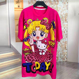 A255 - 320G Heavyweight Sailor Moon Inspired Rhinestone Graphic Tee | Y2K Oversized Cute Cartoon Streetwear T-Shirt Women