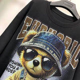 Heavy Rhinestone Teddy Bear Graphic T-Shirt | Oversized Unisex Streetwear Tee