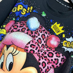 A248 - 320g Heavy Rhinestone Minnie Mouse Heart Pose T-Shirt