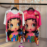 A245 - Betty Boop Rhinestone Embellished Oversized Graphic Tee
