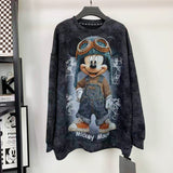 Vintage Washed Rhinestone Aviator Mickey Sweatshirt | Oversized Graphic Crewneck