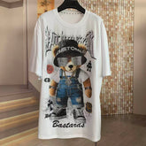 A221 - Hypebeast Teddy Bear Oversized Tee - 320g Heavyweight Breathable Cotton - Premium Rhinestone & Big Crystal Sunglasses Luxury Streetwear Shirt