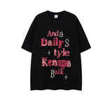 A261 - Pearl Graffiti Graphic Tee – Handmade Embellished Oversized Cotton T-Shirt
