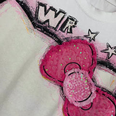 A250 - Washed Distressed Hello Kitty Graphic Oversized Appliqué T-Shirt – Streetwear Cotton Tee